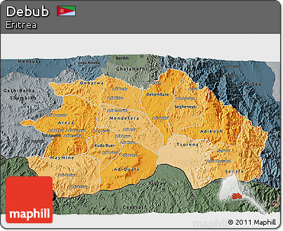 Political Shades 3D Map of Debub, darken, semi-desaturated