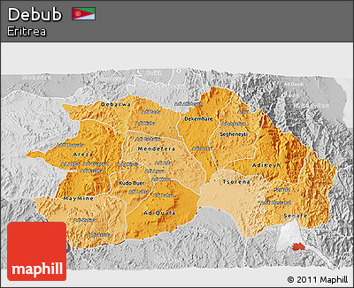 Political Shades 3D Map of Debub, lighten, desaturated