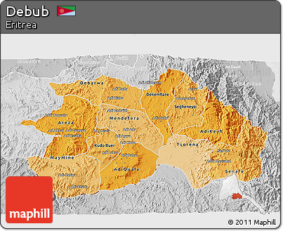Political Shades 3D Map of Debub, lighten, desaturated