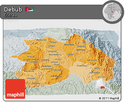 Political Shades 3D Map of Debub, lighten, semi-desaturated