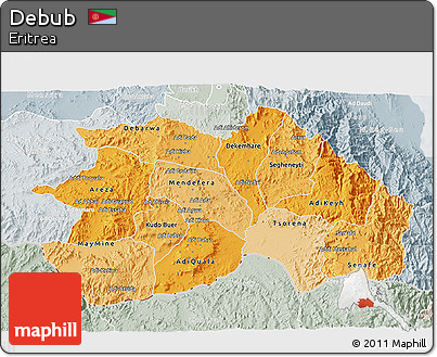 Political Shades 3D Map of Debub, lighten, semi-desaturated