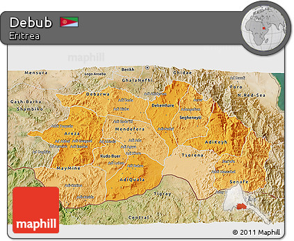 Political Shades 3D Map of Debub, satellite outside