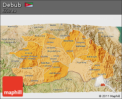Political Shades 3D Map of Debub, satellite outside