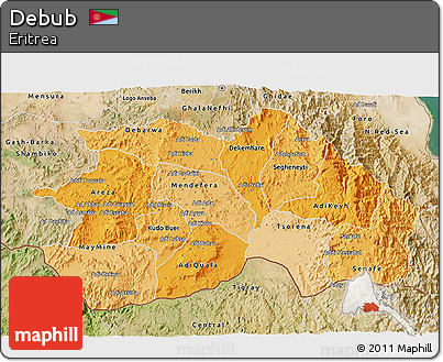 Political Shades 3D Map of Debub, satellite outside