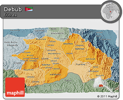 Political Shades 3D Map of Debub, semi-desaturated