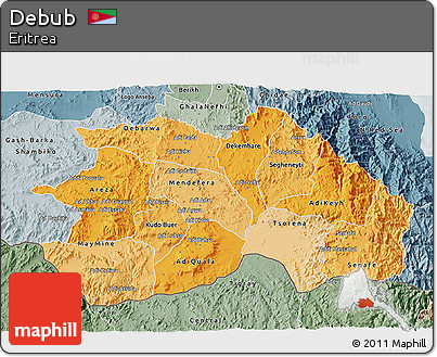 Political Shades 3D Map of Debub, semi-desaturated