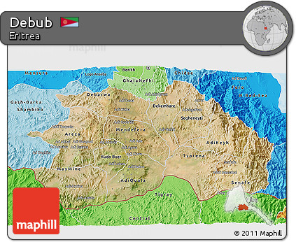Satellite 3D Map of Debub, political shades outside