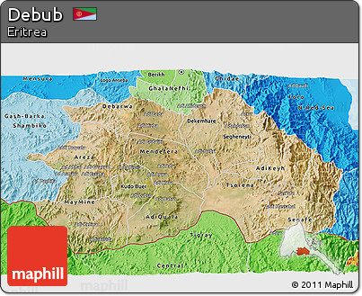 Satellite 3D Map of Debub, political shades outside