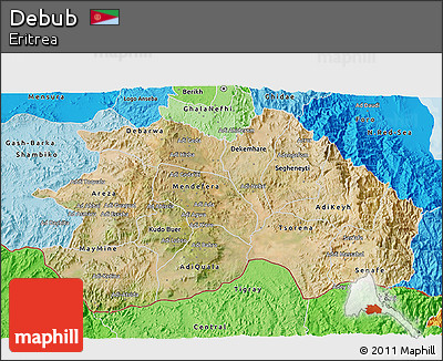 Satellite 3D Map of Debub, political shades outside