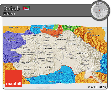 Shaded Relief 3D Map of Debub, political outside