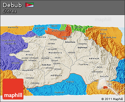 Shaded Relief 3D Map of Debub, political outside