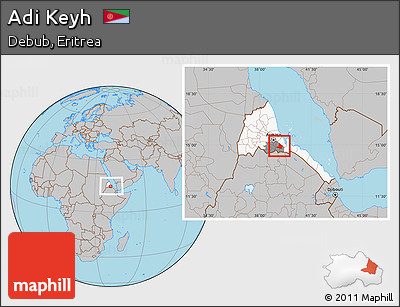 Gray Location Map of Adi Keyh, highlighted country, highlighted parent region, within the entire country