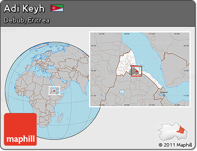 Gray Location Map of Adi Keyh, highlighted country, highlighted parent region, within the entire country