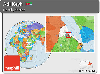 Political Location Map of Adi Keyh, highlighted country, highlighted parent region, within the entire country