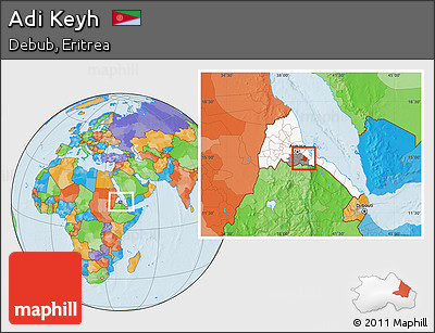 Political Location Map of Adi Keyh, highlighted country, highlighted parent region, within the entire country