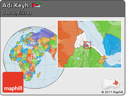 Political Location Map of Adi Keyh, highlighted country, highlighted parent region, within the entire country