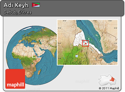 Satellite Location Map of Adi Keyh, highlighted country, within the entire country