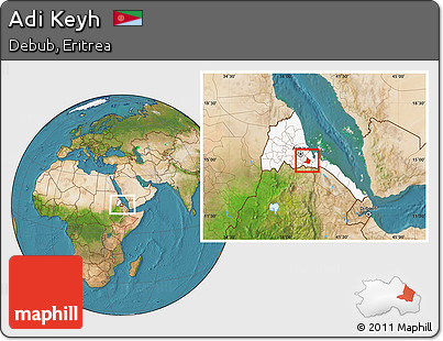 Satellite Location Map of Adi Keyh, highlighted country, within the entire country