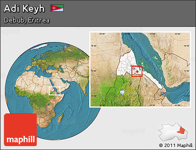 Satellite Location Map of Adi Keyh, highlighted country, within the entire country