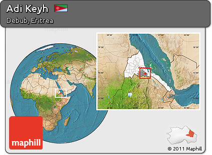 Satellite Location Map of Adi Keyh, highlighted country, highlighted parent region, within the entire country