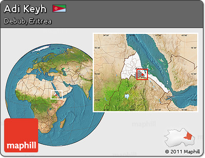 Satellite Location Map of Adi Keyh, highlighted country, highlighted parent region, within the entire country