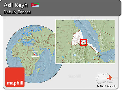 Savanna Style Location Map of Adi Keyh, highlighted country, within the entire country, hill shading