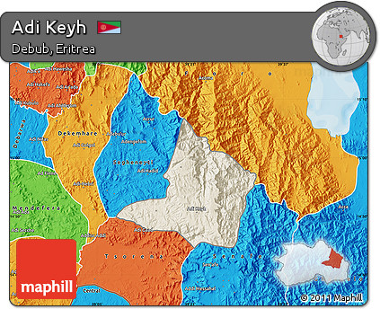 Shaded Relief Map of Adi Keyh, political outside