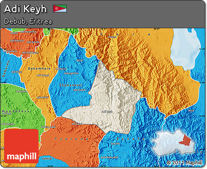 Shaded Relief Map of Adi Keyh, political outside