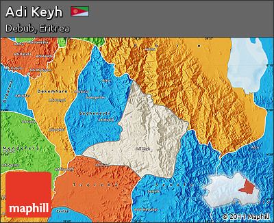 Shaded Relief Map of Adi Keyh, political outside