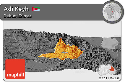 Political Panoramic Map of Adi Keyh, darken, desaturated