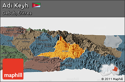 Political Panoramic Map of Adi Keyh, darken, semi-desaturated
