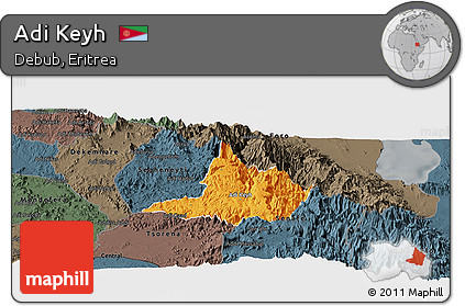 Political Panoramic Map of Adi Keyh, darken, semi-desaturated