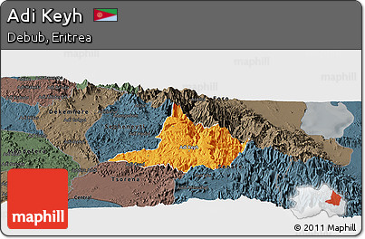 Political Panoramic Map of Adi Keyh, darken, semi-desaturated