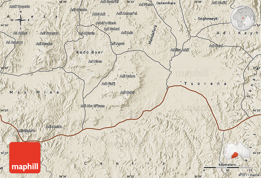 Adi Quala Eritrea Map Shaded Relief Map Of Adi Quala