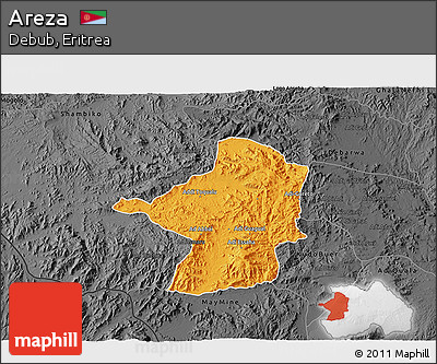 Political 3D Map of Areza, darken, desaturated