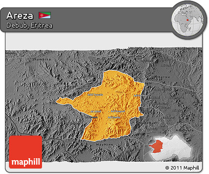 Political 3D Map of Areza, darken, desaturated