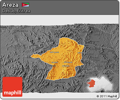 Political 3D Map of Areza, darken, desaturated