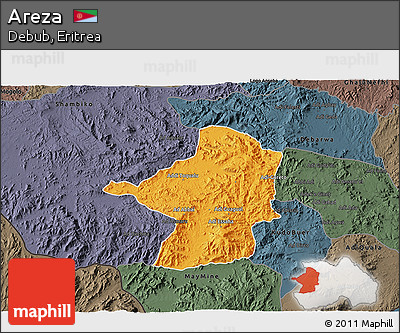 Political 3D Map of Areza, darken, semi-desaturated