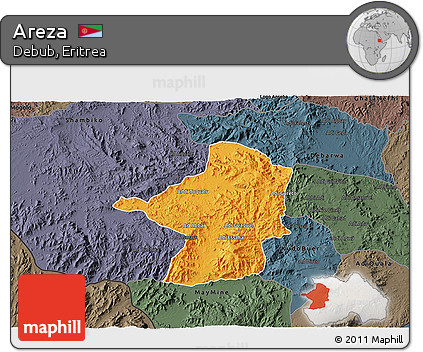 Political 3D Map of Areza, darken, semi-desaturated