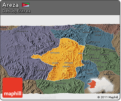 Political 3D Map of Areza, darken, semi-desaturated