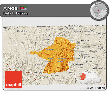 Political 3D Map of Areza, shaded relief outside