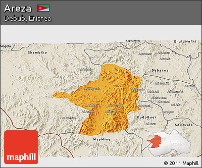 Political 3D Map of Areza, shaded relief outside
