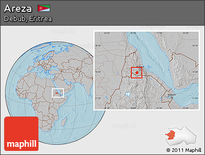 Gray Location Map of Areza, within the entire country, hill shading