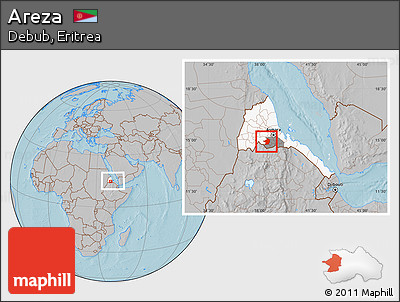 Gray Location Map of Areza, highlighted country, highlighted parent region, within the entire country, hill shading