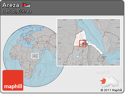 Gray Location Map of Areza, highlighted country, highlighted parent region, within the entire country, hill shading
