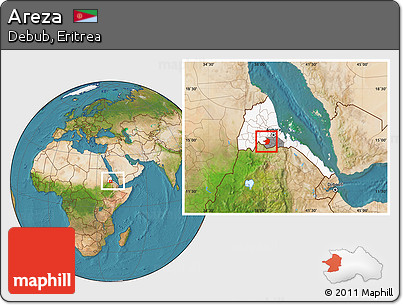 Satellite Location Map of Areza, highlighted country, highlighted parent region, within the entire country