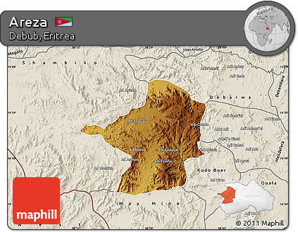 Physical Map of Areza, shaded relief outside