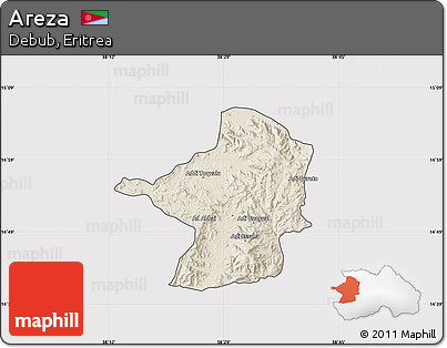 Shaded Relief Map of Areza, cropped outside