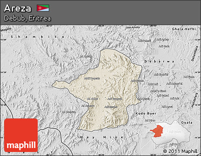 Shaded Relief Map of Areza, desaturated
