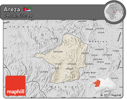 Shaded Relief Map of Areza, desaturated